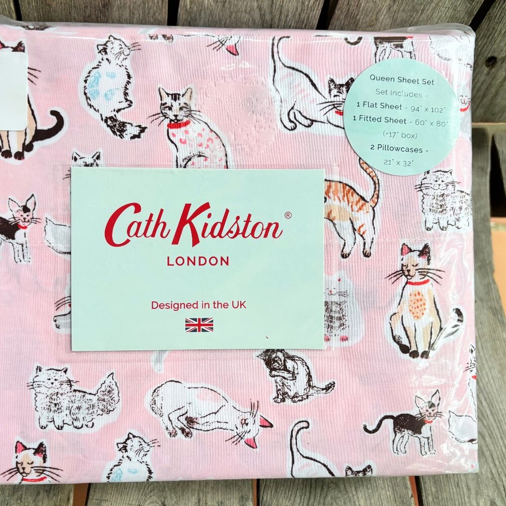 Cath Kidston London CUTIE CATS Queen Size Cotton Sheet Set (cats kittens kitty)